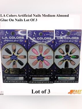 L.A. COLORS Artificial Nail Tips Lot of 3 - Pink, Nude & Black Accent